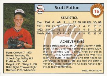 1992 Front Row Draft Picks #16 Scott Patton Back