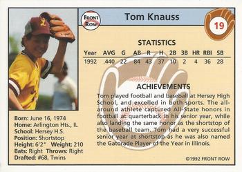 1992 Front Row Draft Picks #19 Tom Knauss Back