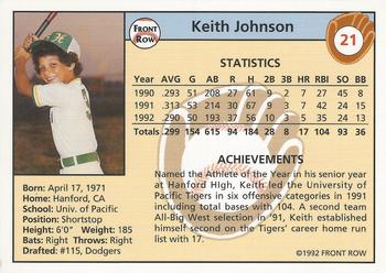 1992 Front Row Draft Picks #21 Keith Johnson Back