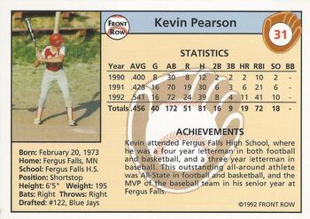 1992 Front Row Draft Picks #31 Kevin Pearson Back