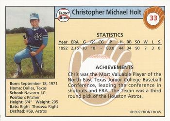 1992 Front Row Draft Picks #33 Chris Holt Back