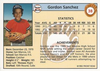 1992 Front Row Draft Picks #38 Gordon Sanchez Back