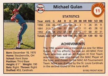 1992 Front Row Draft Picks #11 Mike Gulan Back