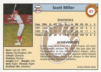 1992 Front Row Draft Picks #47 Scott Miller Back