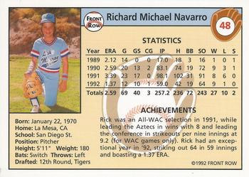 1992 Front Row Draft Picks #48 Rick Navarro Back