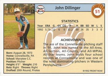 1992 Front Row Draft Picks #51 John Dillinger Back