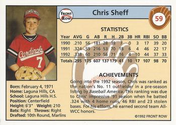 1992 Front Row Draft Picks #59 Chris Sheff Back