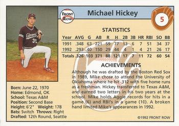 1992 Front Row Draft Picks #5 Michael Hickey Back