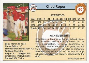1992 Front Row Draft Picks #60 Chad Roper Back