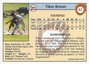 1992 Front Row Draft Picks #62 Tibor Brown Back