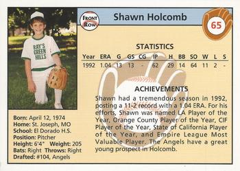 1992 Front Row Draft Picks #65 Shawn Holcomb Back
