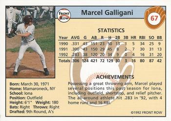 1992 Front Row Draft Picks #67 Marcel Galligani Back