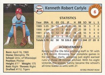 1992 Front Row Draft Picks #6 Kenny Carlyle Back
