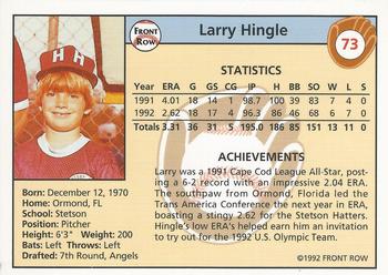 1992 Front Row Draft Picks #73 Larry Hingle Back
