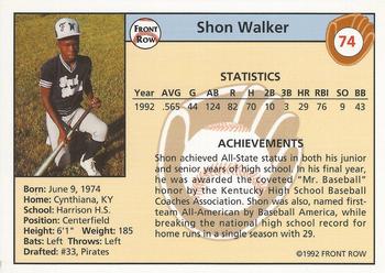 1992 Front Row Draft Picks #74 Shon Walker Back
