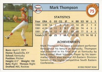 1992 Front Row Draft Picks #75 Mark Thompson Back
