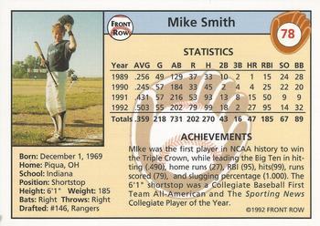1992 Front Row Draft Picks #78 Mike Smith Back