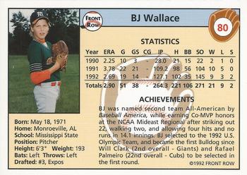 1992 Front Row Draft Picks #80 B.J. Wallace Back