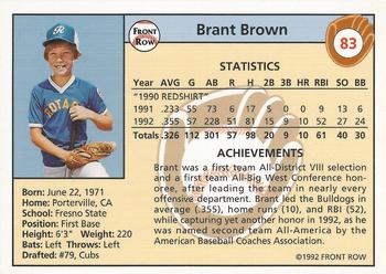 1992 Front Row Draft Picks #83 Brant Brown Back