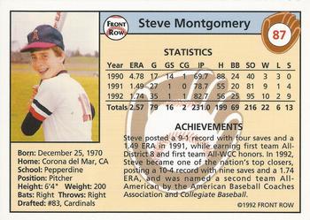 1992 Front Row Draft Picks #87 Steve Montgomery Back