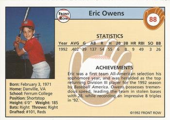 1992 Front Row Draft Picks #88 Eric Owens Back