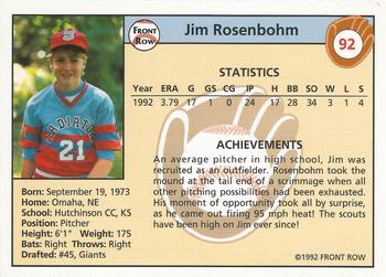 1992 Front Row Draft Picks #92 Jim Rosenbohm Back