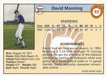1992 Front Row Draft Picks #93 David Manning Back