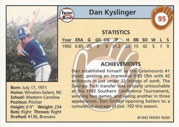 1992 Front Row Draft Picks #95 Dan Kyslinger Back