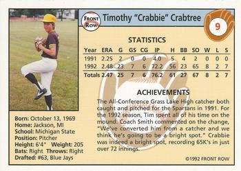 1992 Front Row Draft Picks #9 Tim Crabtree Back
