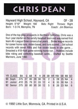 1992 Little Sun High School Prospects #10 Chris Dean Back