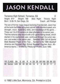 1992 Little Sun High School Prospects #11 Jason Kendall Back