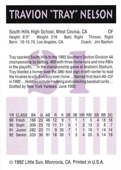 1992 Little Sun High School Prospects #21 Tray Nelson Back