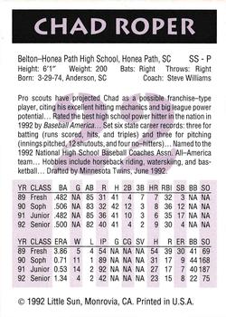 1992 Little Sun High School Prospects #22 Chad Roper Back