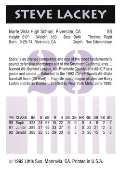 1992 Little Sun High School Prospects #23 Steve Lackey Back