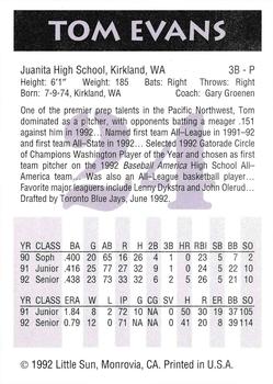 1992 Little Sun High School Prospects #24 Tom Evans Back