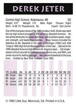 1992 Little Sun High School Prospects #2 Derek Jeter Back