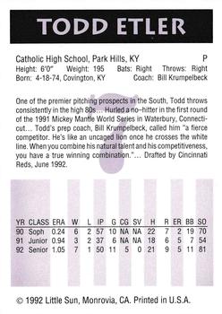 1992 Little Sun High School Prospects #7 Todd Etler Back