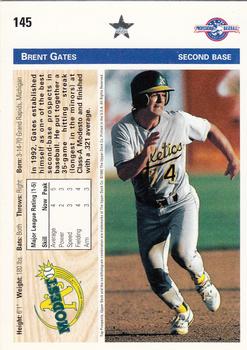1992 Upper Deck Minor League #145 Brent Gates Back