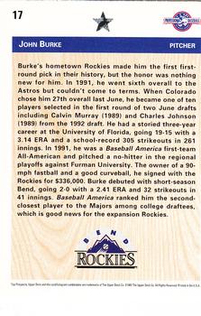 1992 Upper Deck Minor League #17 John Burke Back