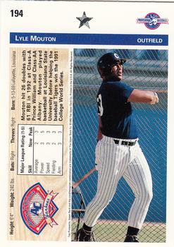 1992 Upper Deck Minor League #194 Lyle Mouton Back