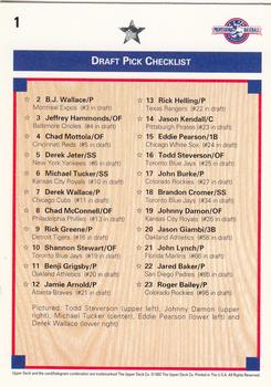 1992 Upper Deck Minor League #1 Draft Pick Checklist Back