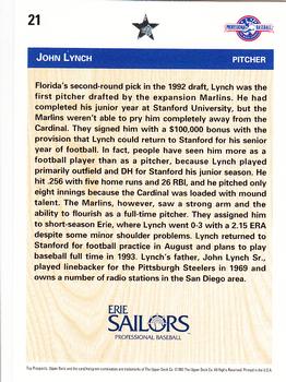 1992 Upper Deck Minor League #21 John Lynch Back