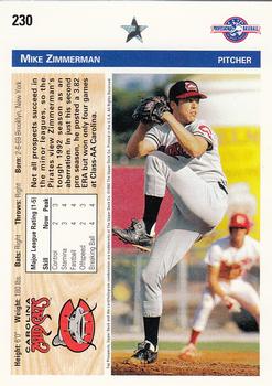 1992 Upper Deck Minor League #230 Mike Zimmerman Back
