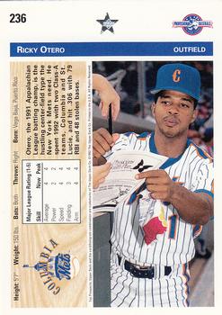 1992 Upper Deck Minor League #236 Ricky Otero Back