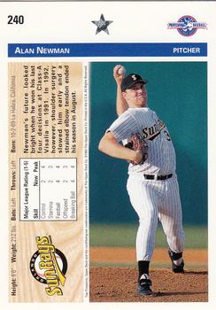 1992 Upper Deck Minor League #240 Alan Newman Back