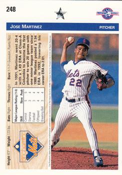 1992 Upper Deck Minor League #248 Jose Martinez Back