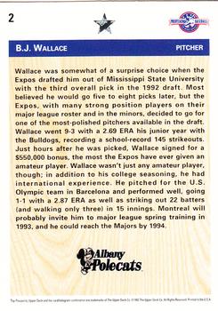 1992 Upper Deck Minor League #2 B.J. Wallace Back