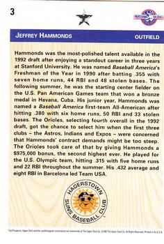 1992 Upper Deck Minor League #3 Jeffrey Hammonds Back