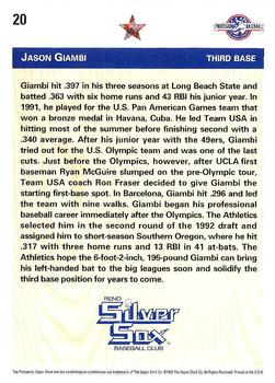 1992 Upper Deck Minor League #20 Jason Giambi Back