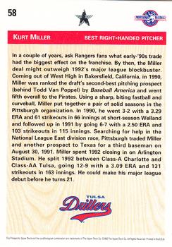 1992 Upper Deck Minor League #58 Kurt Miller Back
